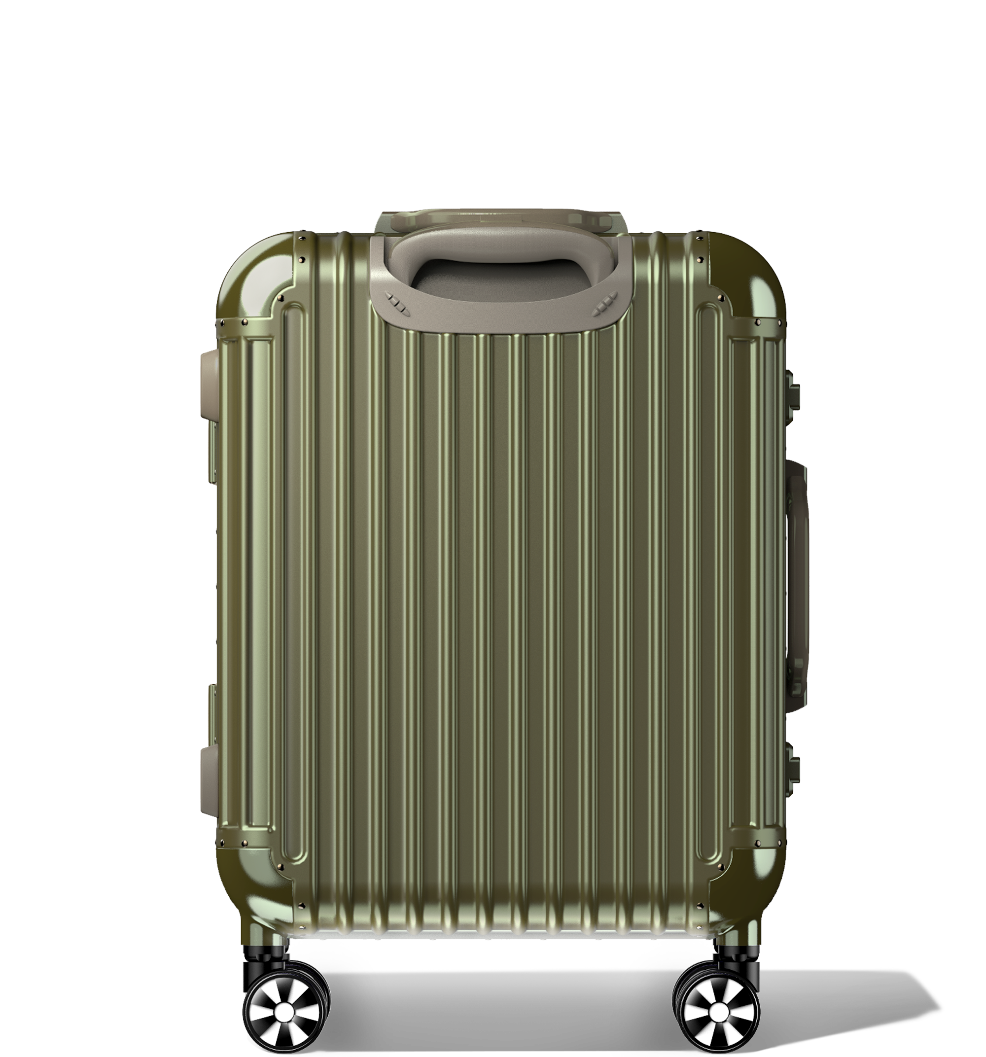 Champagne hard-shell carry-on Check-In 60/25 luggage in an upright position with a retractable handle, ribbed design, reinforced